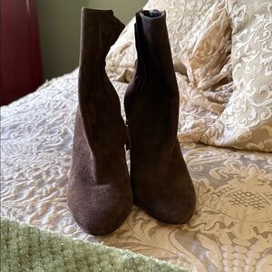 Nine West Chocolate Brown Suede Ankle Booties with Side Zip